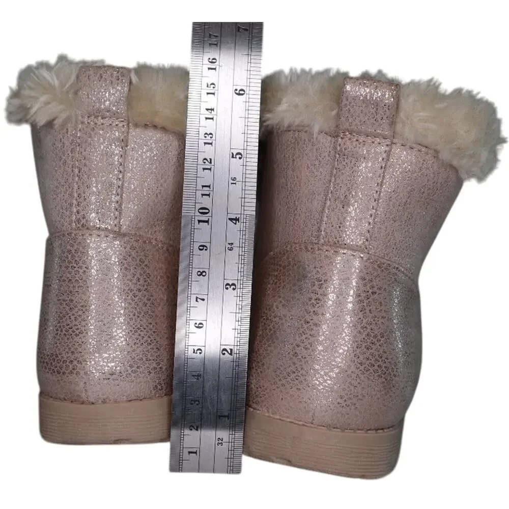 Cat & Jack Girls Pink Glitter Ankle Boots Faux Fur Cuff Winter Warm Kids Shoes 5